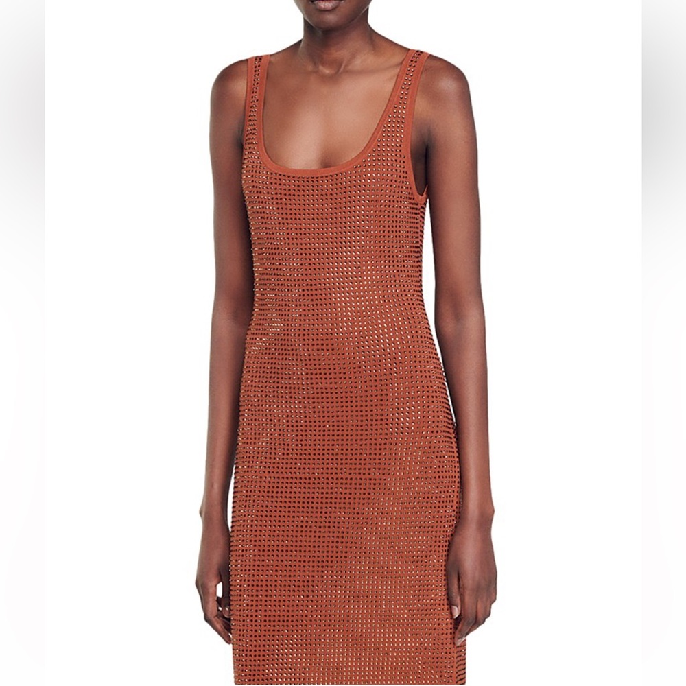 Sandro Fantasia rhinestone-embellished sleeveless woven midi dress - Picture 2 of 5